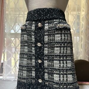 Cache Black and White Tweed Pencil Skirt